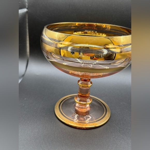 Vintage Roumania Glass with Gold Trim Blown Glass Compote or Vase Circa 1970's - Picture 7 of 8